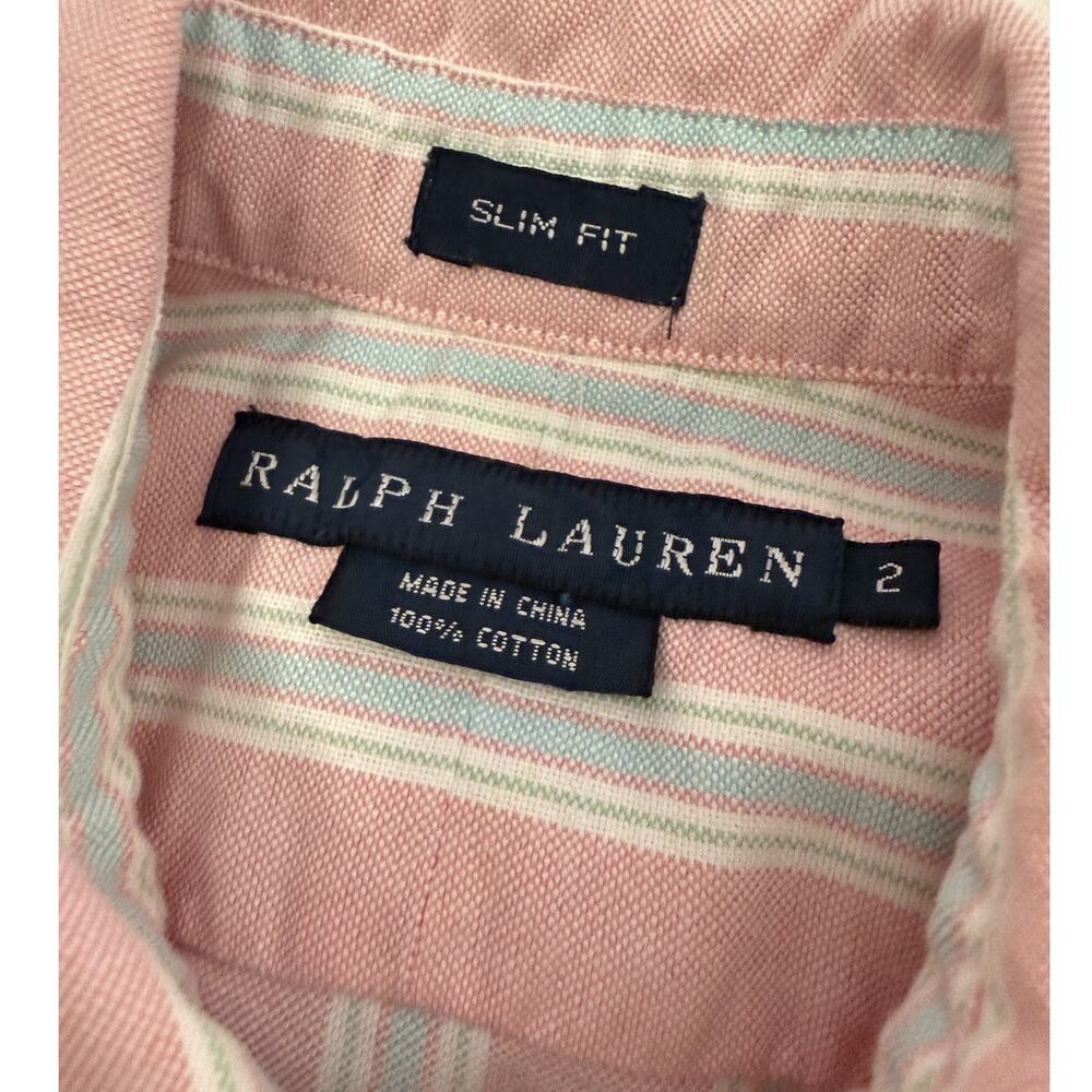 Ralph Lauren Pink Stripe Button Down Shirt Slim Fit LS  Pony Logo Classic 2 Y2K - Picture 2 of 6